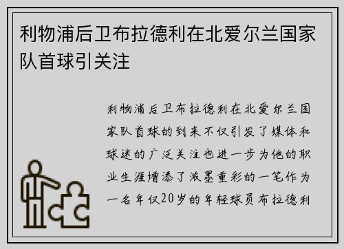 利物浦后卫布拉德利在北爱尔兰国家队首球引关注 利物浦后卫布拉德利在北爱尔兰国家队首球引关注